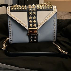 Michael Kors NWT purse studded Whitney blue/gold hand bag NEW& AUTHENTIC